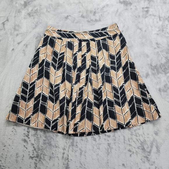 Merona Skirt Womens 12 Black Tan Geometric Chevron Print Cotton A-Line Circle - Picture 1 of 9